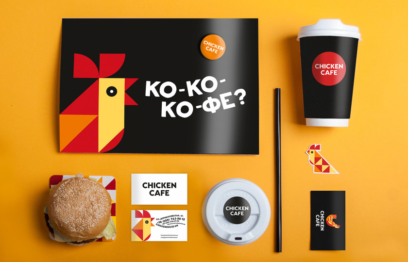 Chicken Cafe 幾何色塊小雞咖啡餐飲”LOGO+輔助圖形”設計