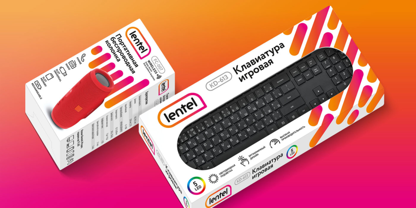 Lenta個人電腦設備品牌設計包裝設計升級，橘紅漸變色幾何元素