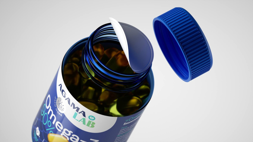 Agama lab魚肝油Omega-3魚油保健品包裝設計，注重信息分類處理