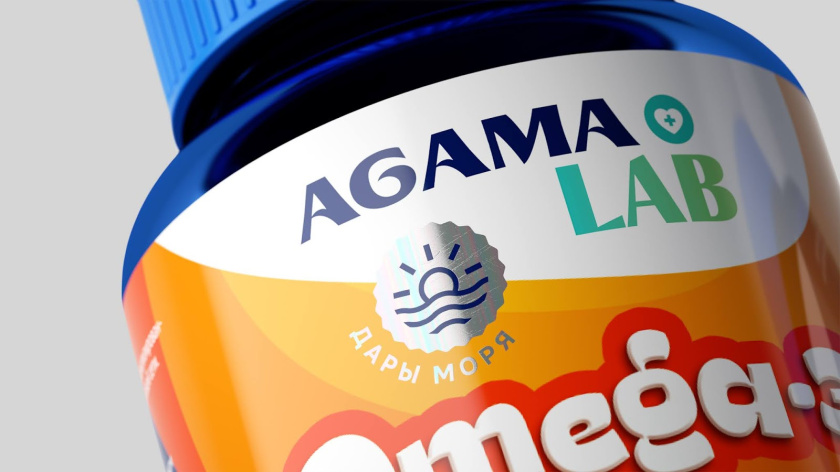 Agama lab魚肝油Omega-3魚油保健品包裝設計，注重信息分類處理