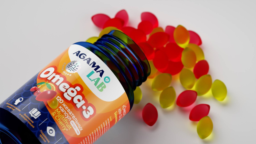 Agama lab魚肝油Omega-3魚油保健品包裝設計，注重信息分類處理