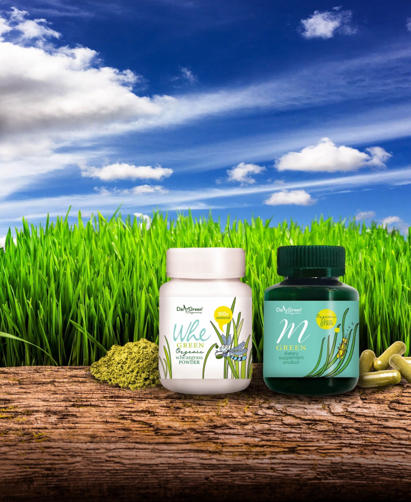 Daily Green有機(jī)小麥草膳食營養(yǎng)補(bǔ)充劑產(chǎn)品包裝設(shè)計(jì)，“小草+昆蟲”插畫