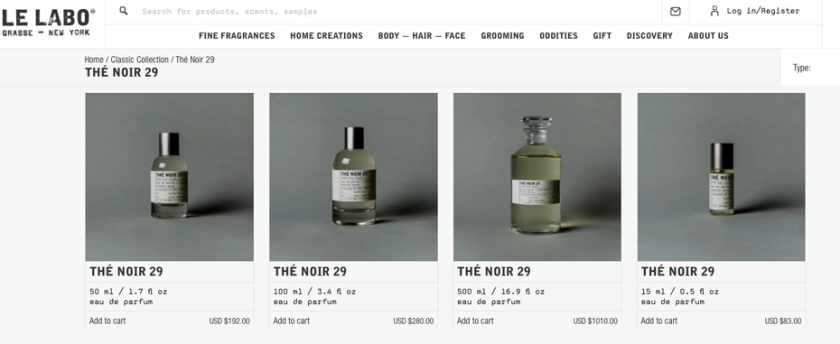 不同尺寸的香水瓶設計