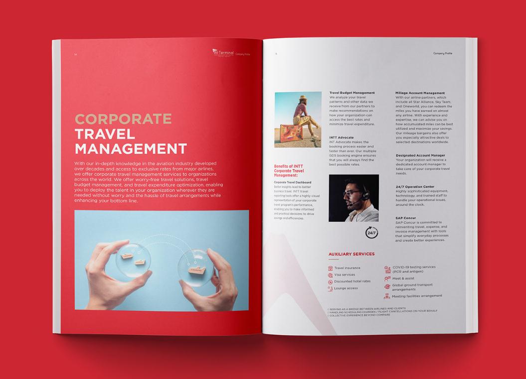 Terminal定制旅游公司宣傳畫冊設計“紅藍配色”，全方位的服務