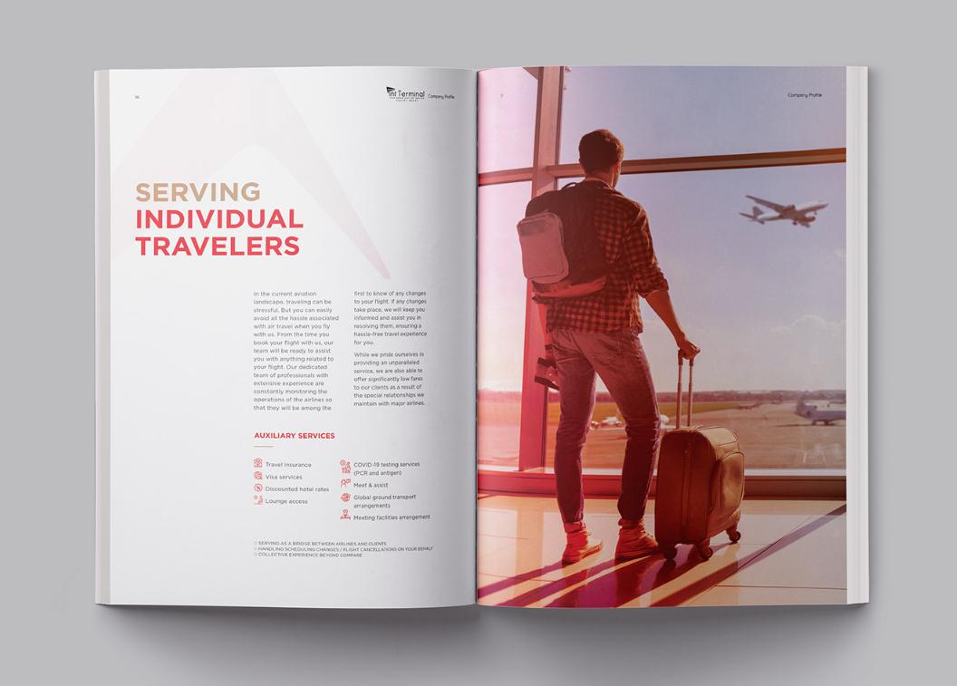 Terminal定制旅游公司宣傳畫冊設計“紅藍配色”，全方位的服務