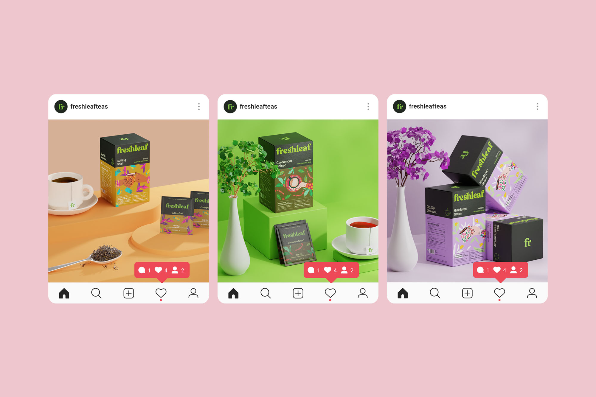 Freshleaf袋泡茶葉包裝設計，現代時尚矢量插畫風格