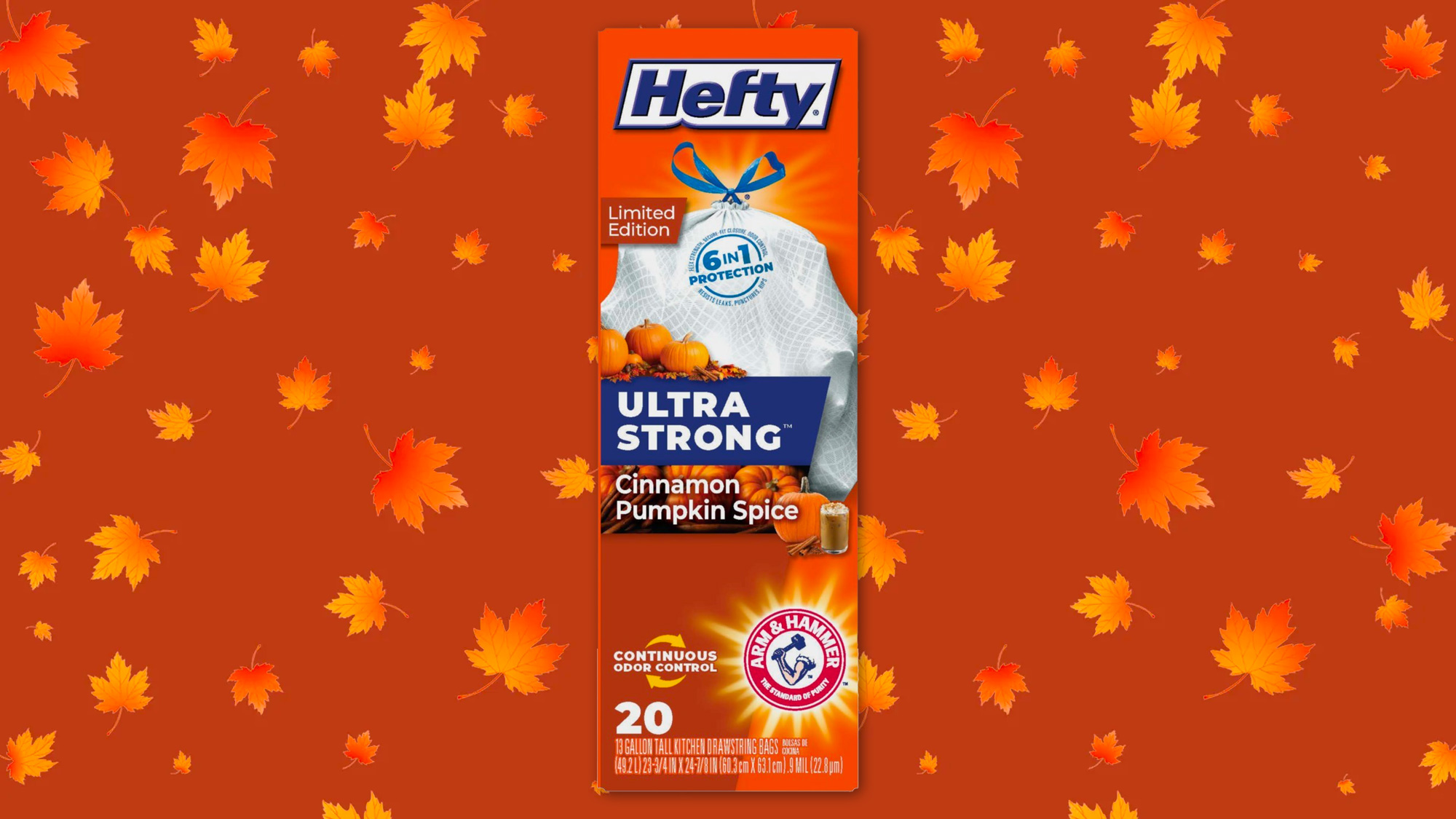 Hefty南瓜香味垃圾袋包裝設(shè)計，藍色與橙色的強對比醒目設(shè)計
