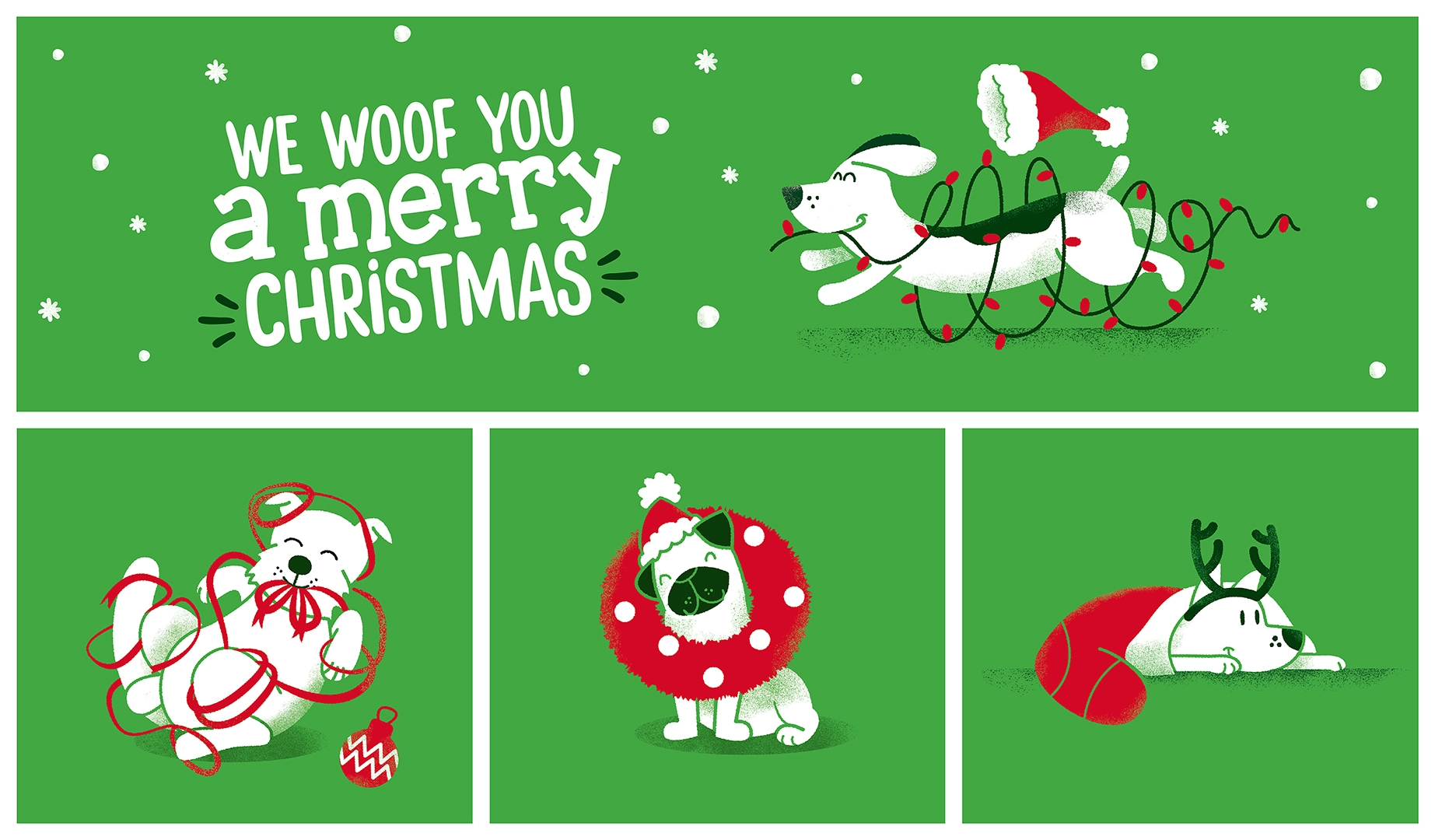 Webbox寵物食品用品貓糧狗糧圣誕節節日包裝設計，調皮搗蛋寵物插圖