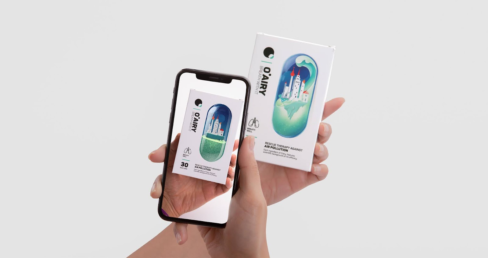 O''''AIRY 抗空氣污染營養補充劑保健品包裝設計“膠囊元素”（含AR）