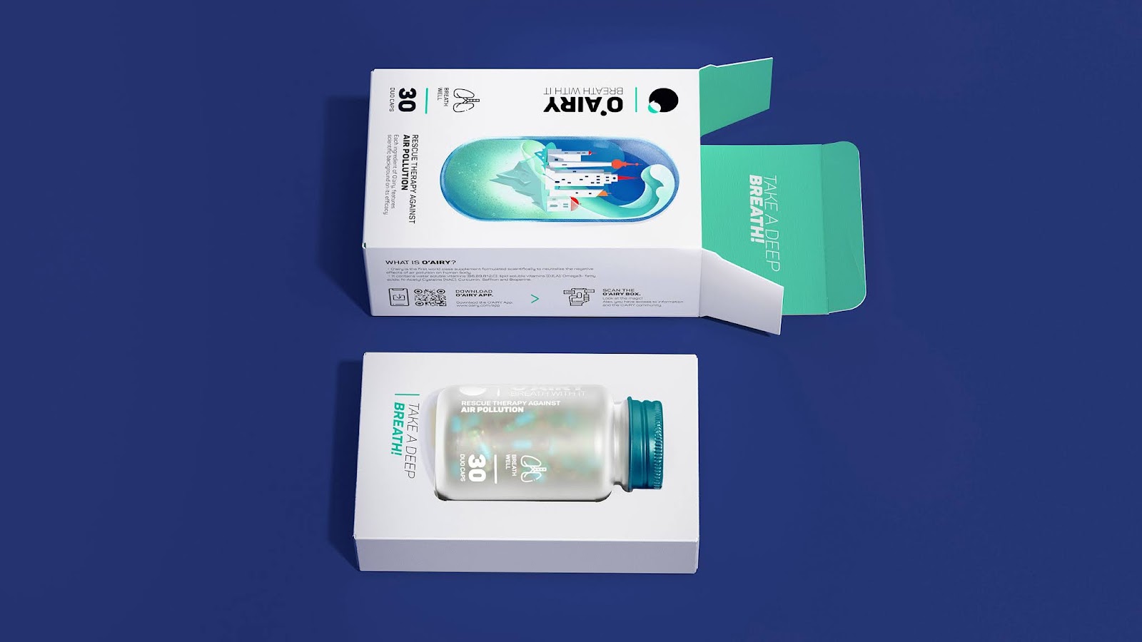 O''''AIRY 抗空氣污染營養補充劑保健品包裝設計“膠囊元素”（含AR）