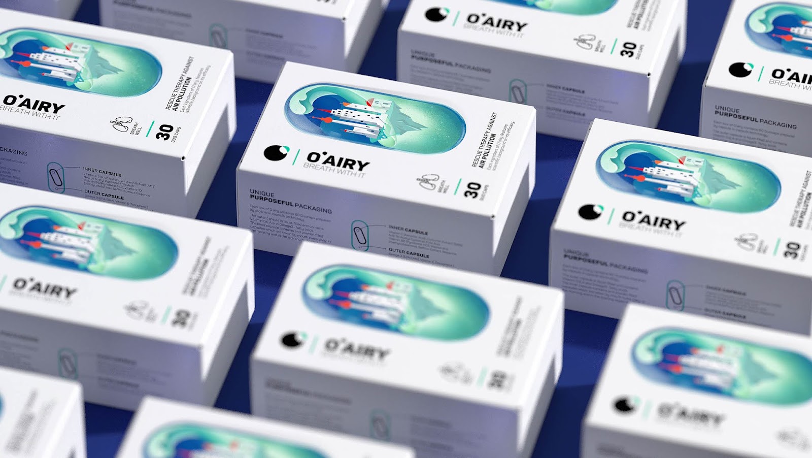 O''''AIRY 抗空氣污染營養補充劑保健品包裝設計“膠囊元素”（含AR）