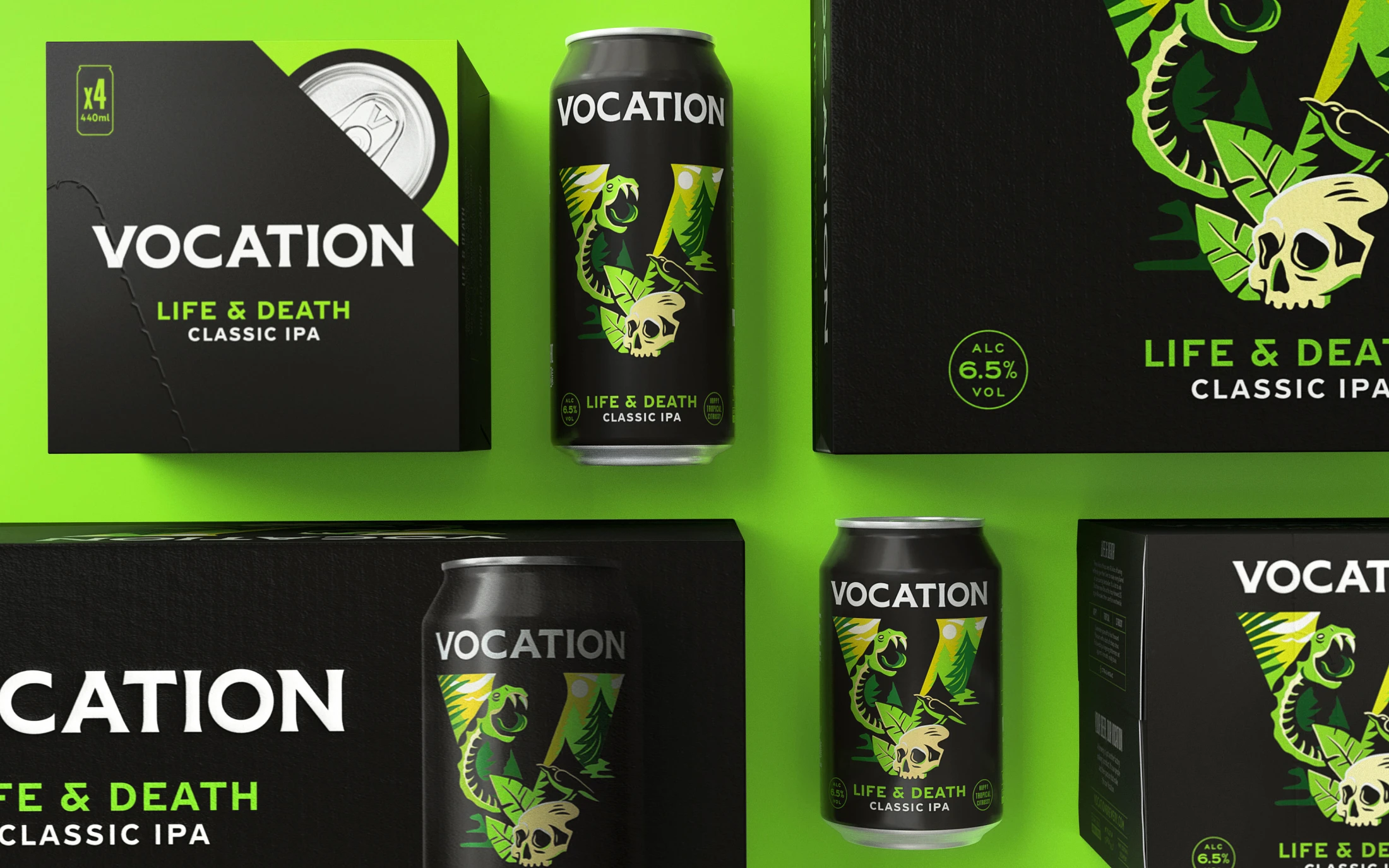 Vocation 手工啤酒包裝設計，V字母插畫品牌識別手法