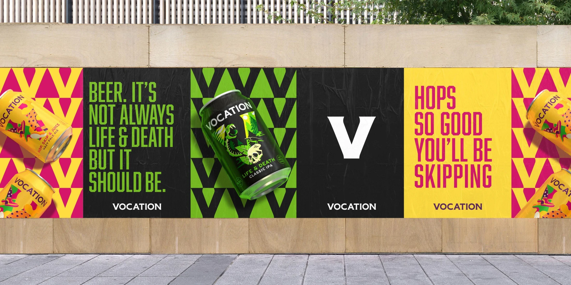 Vocation 手工啤酒包裝設計，V字母插畫品牌識別手法-廣告設計