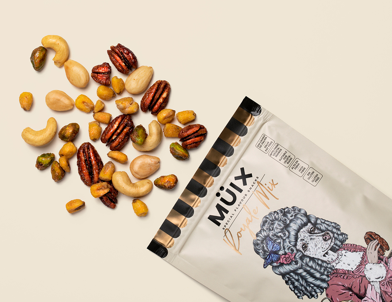 Müix混合口味堅果食品包裝設計“動物擬人”插畫