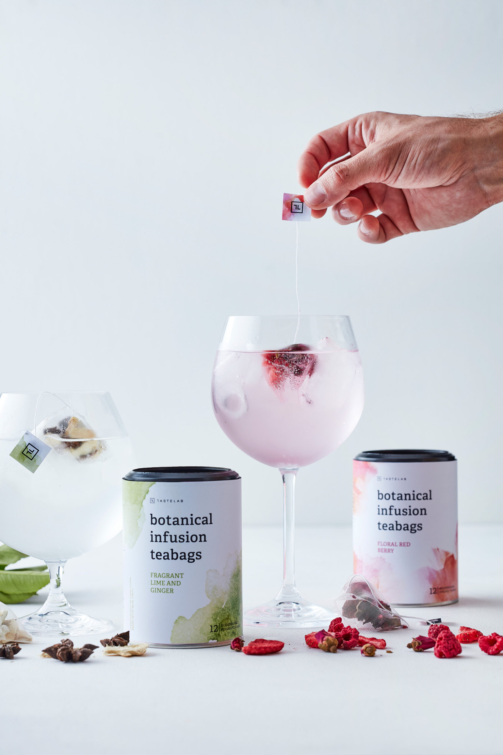 Botanical泡茶袋果茶花茶包裝設計“漸變水墨水彩”插畫