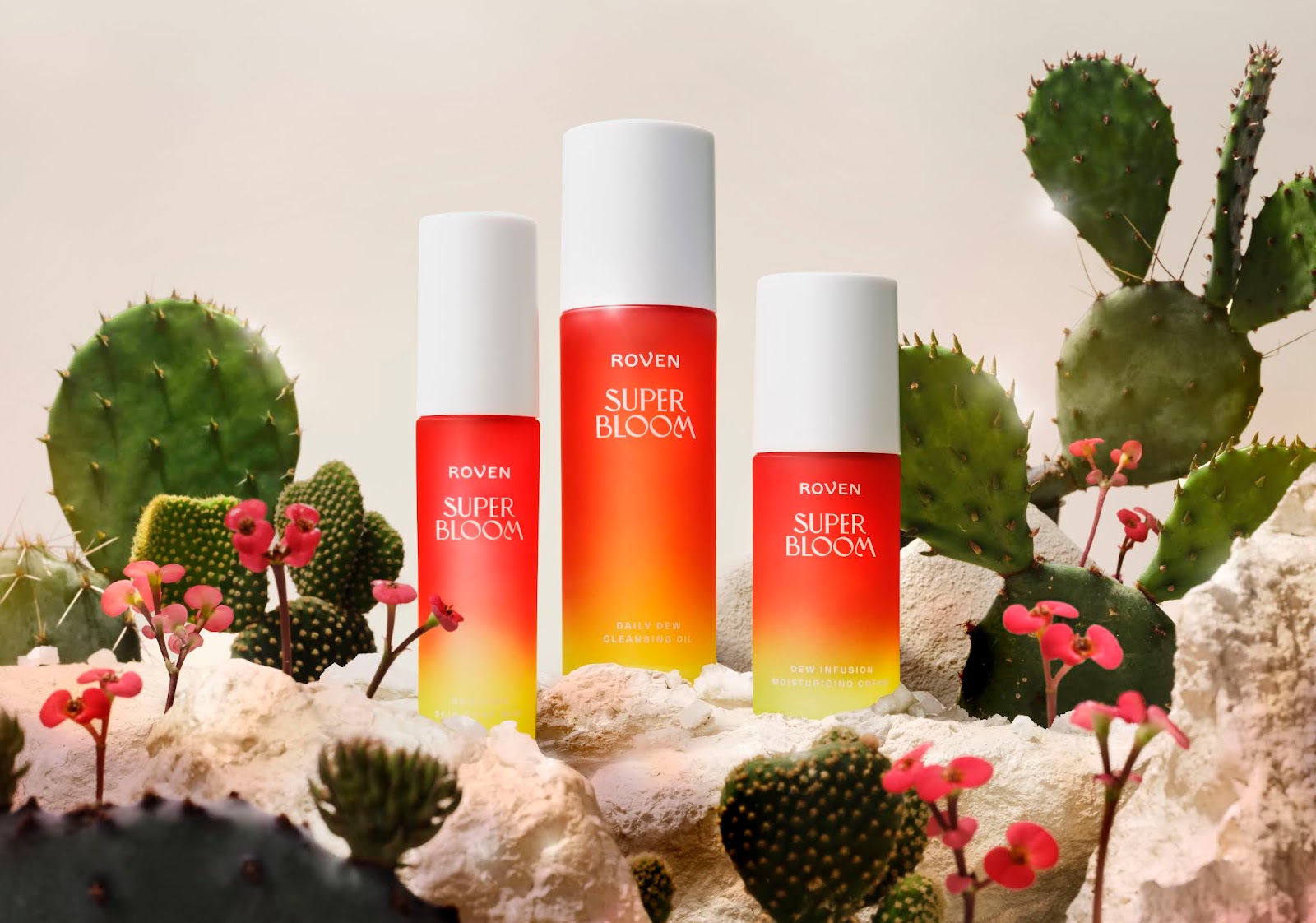 Superbloom 純植物素化妝品包裝設計，漸變水彩綻放女性美麗