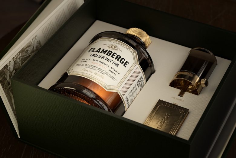 高端風格Flamberg 杜松子酒藥酒包裝設計禮盒設計，包含35種植物