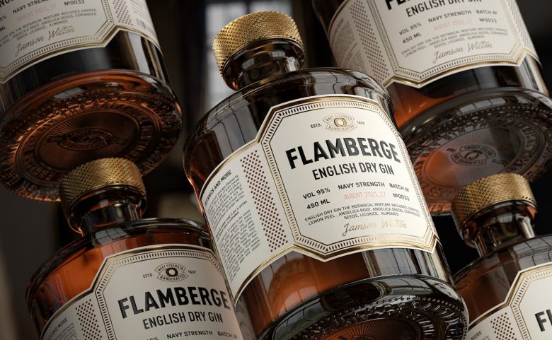 高端風格Flamberg 杜松子酒藥酒包裝設計禮盒設計，包含35種植物