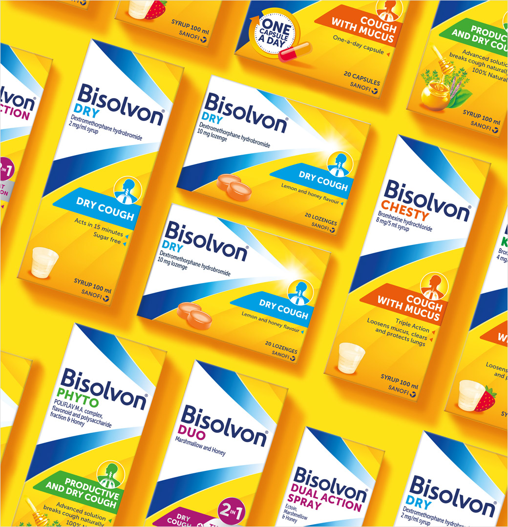 賽諾菲Sanofi止咳藥品牌logo設計包裝設計，多層箭頭元素