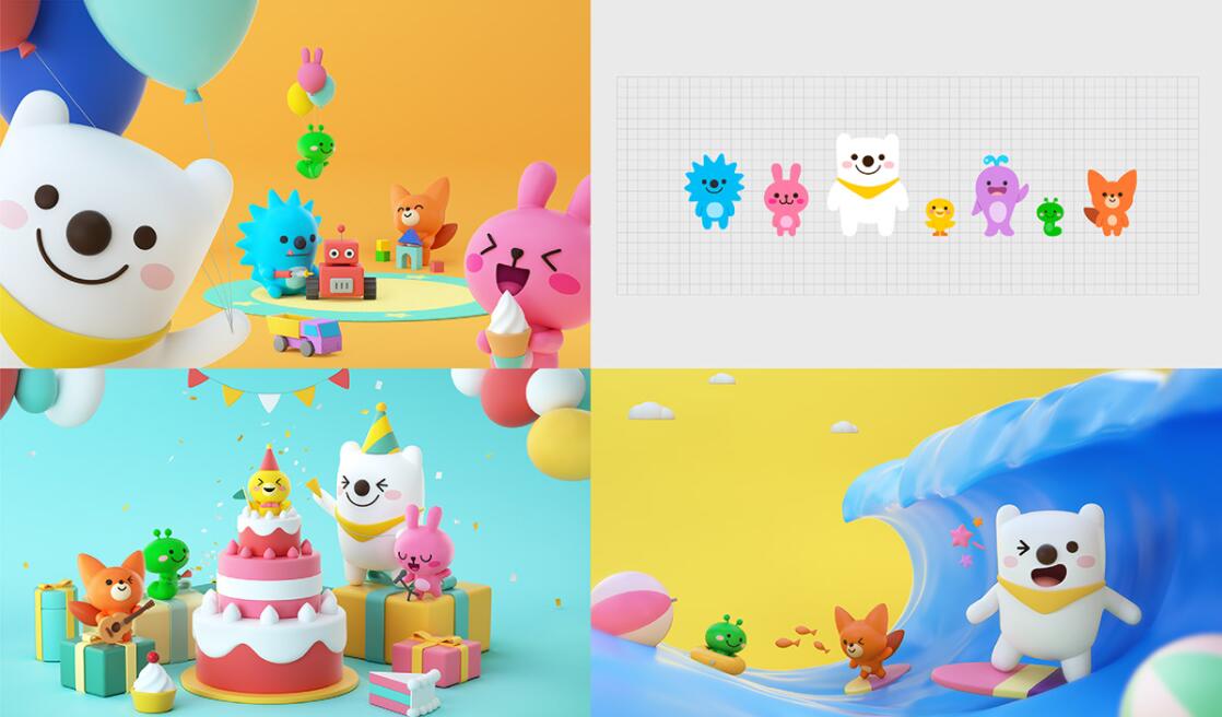 JUNIVER 幼兒園學校“白熊兔子刺猬鴨子海豚狐貍毛毛蟲”家族吉祥物設計