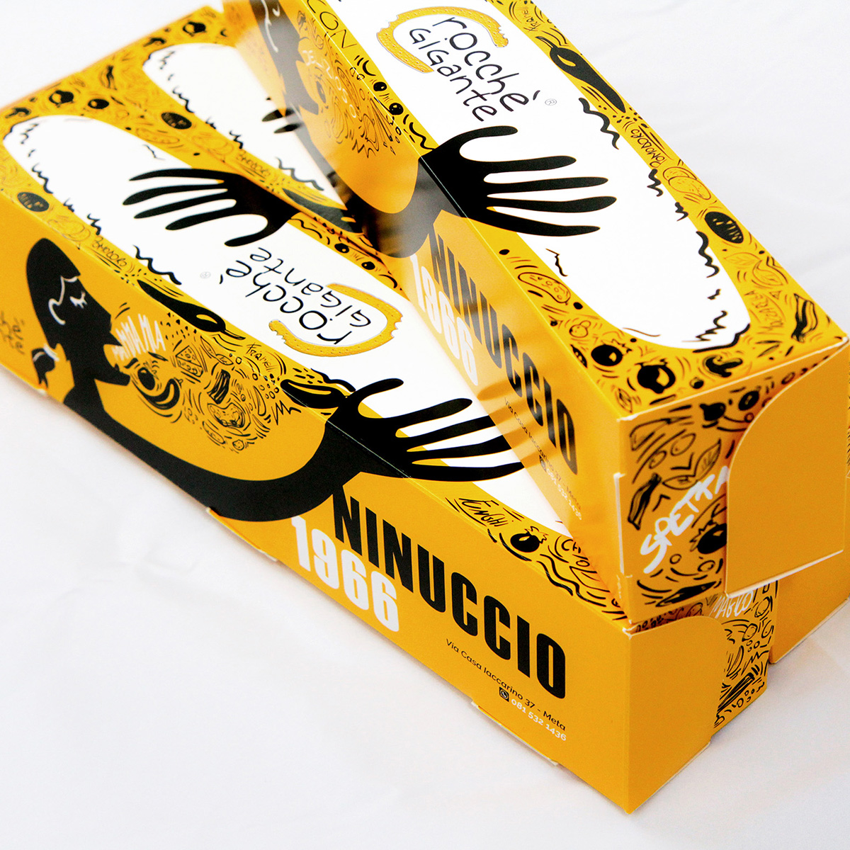 crocchè休閑食品創意包裝設計，張開的手與嘴巴插畫