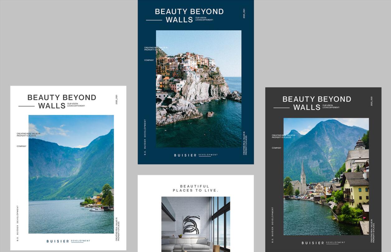 Buisier 別墅地產項目logo設計vi形象設計，B+D字母+方框