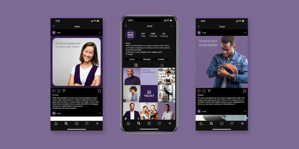 Truist 銀行金融品牌創建品牌命名logo設計vi設計，兩個字母T+圓角方形版式