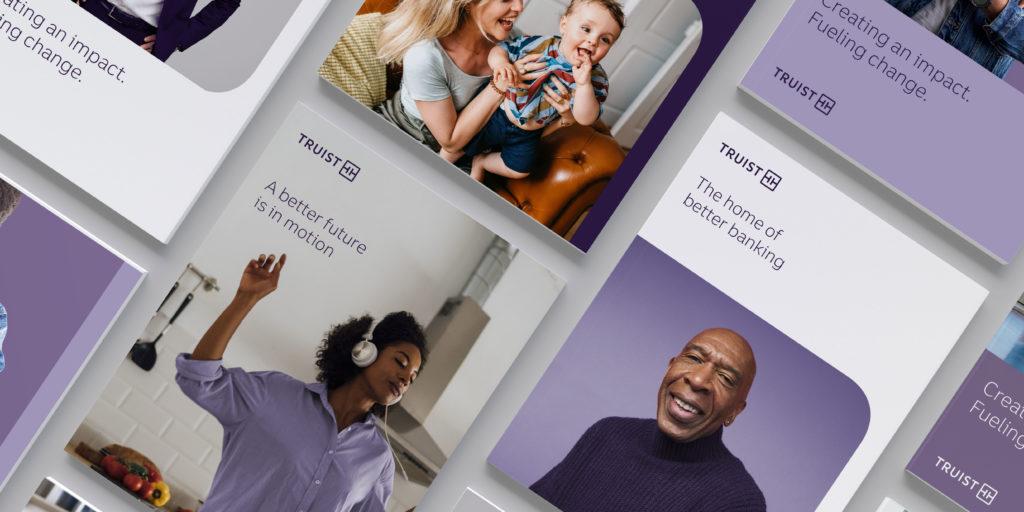 Truist 銀行金融品牌創建品牌命名logo設計vi設計，兩個字母T+圓角方形版式