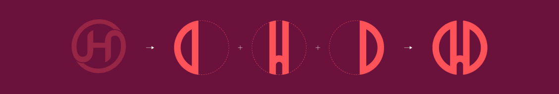 Hugo 在線會議應用程序標志設計，字母H+圓形