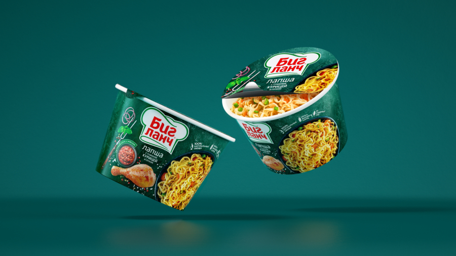 Big Lunch品牌桶裝方便面更新包裝設計概念“廚師刀下剛切出來的食料”