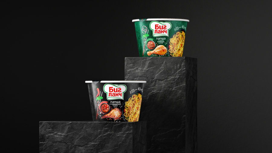 Big Lunch品牌桶裝方便面更新包裝設計概念“廚師刀下剛切出來的食料”