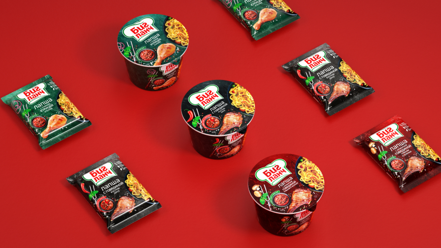 Big Lunch品牌桶裝方便面更新包裝設計概念“廚師刀下剛切出來的食料”