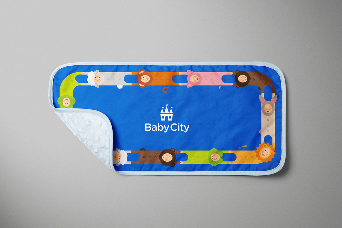 Baby City 嬰兒城嬰兒用品品牌vi設計，首尾相連的卡通人物視覺