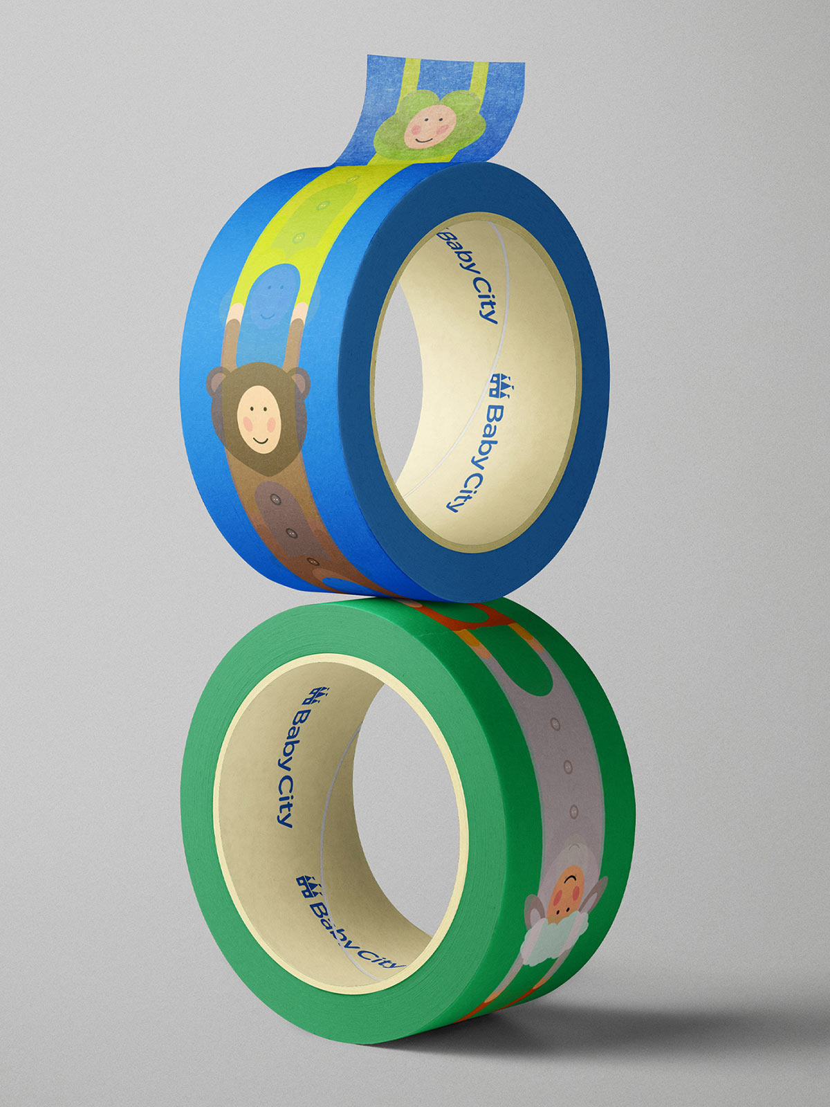 Baby City 嬰兒城嬰兒用品品牌vi設計，首尾相連的卡通人物視覺