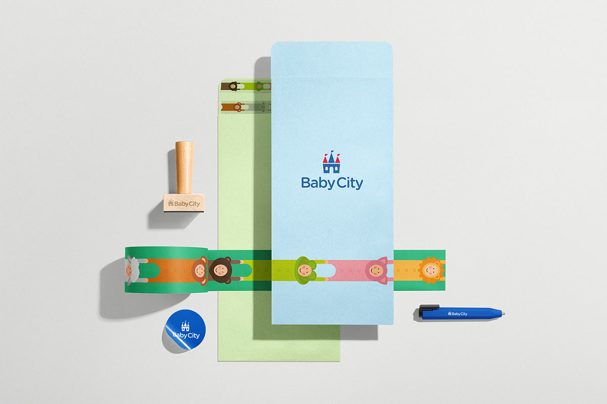 Baby City 嬰兒城嬰兒用品品牌vi設計，首尾相連的卡通人物視覺