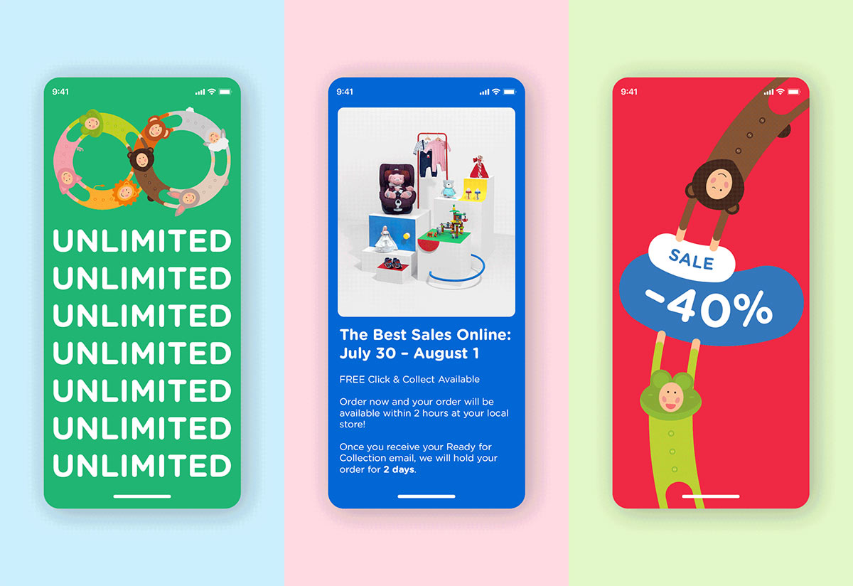 Baby City 嬰兒城嬰兒用品品牌vi設計，首尾相連的卡通人物視覺