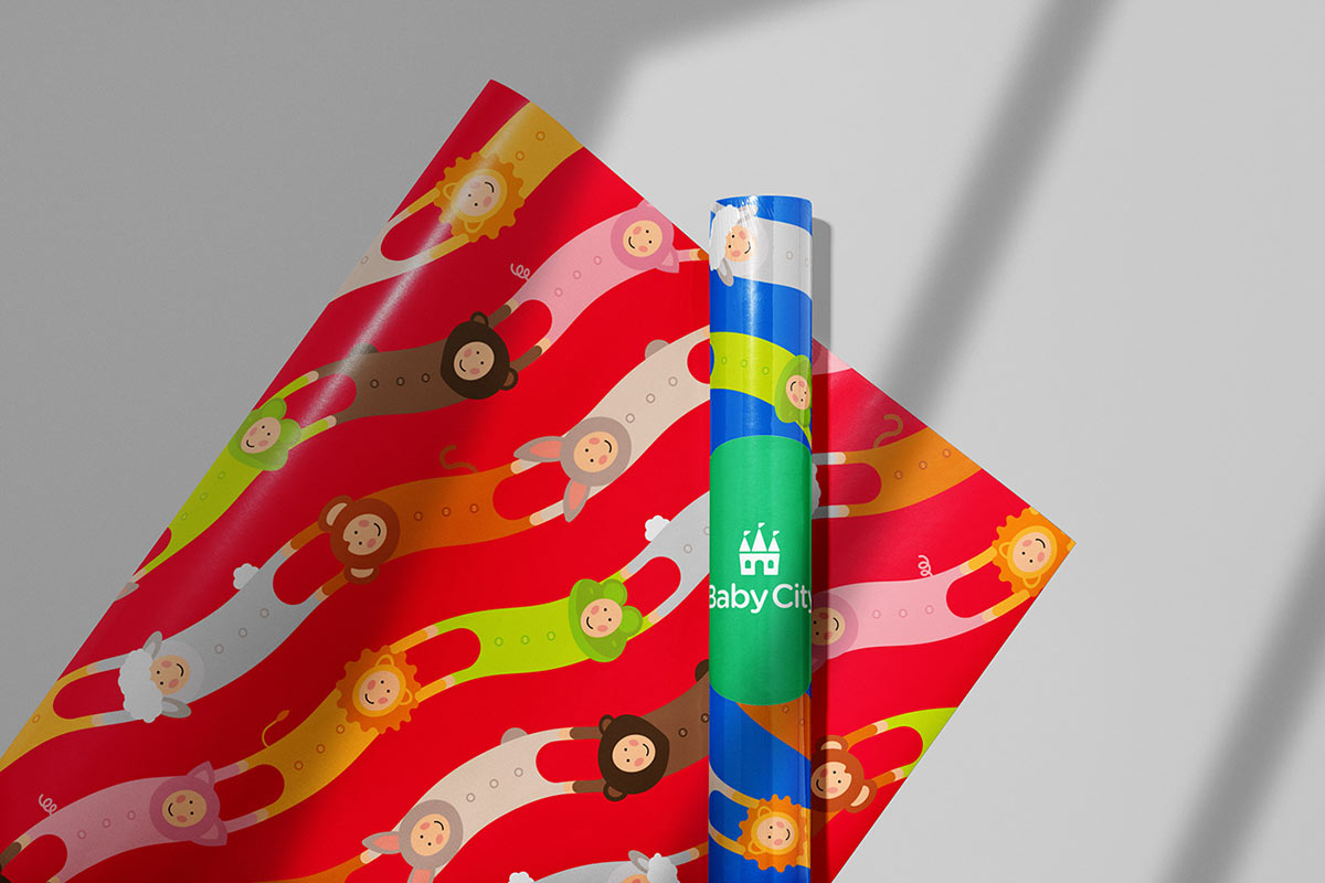 Baby City 嬰兒城嬰兒用品品牌vi設計，首尾相連的卡通人物視覺