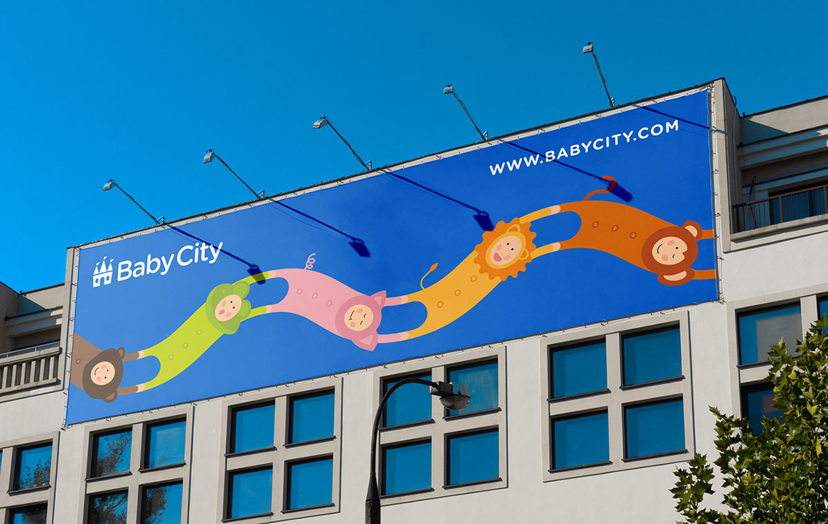 Baby City 嬰兒城嬰兒用品品牌vi設計，首尾相連的卡通人物視覺