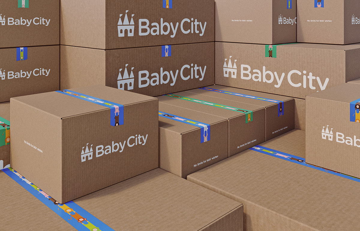 Baby City 嬰兒城嬰兒用品品牌vi設計，首尾相連的卡通人物視覺