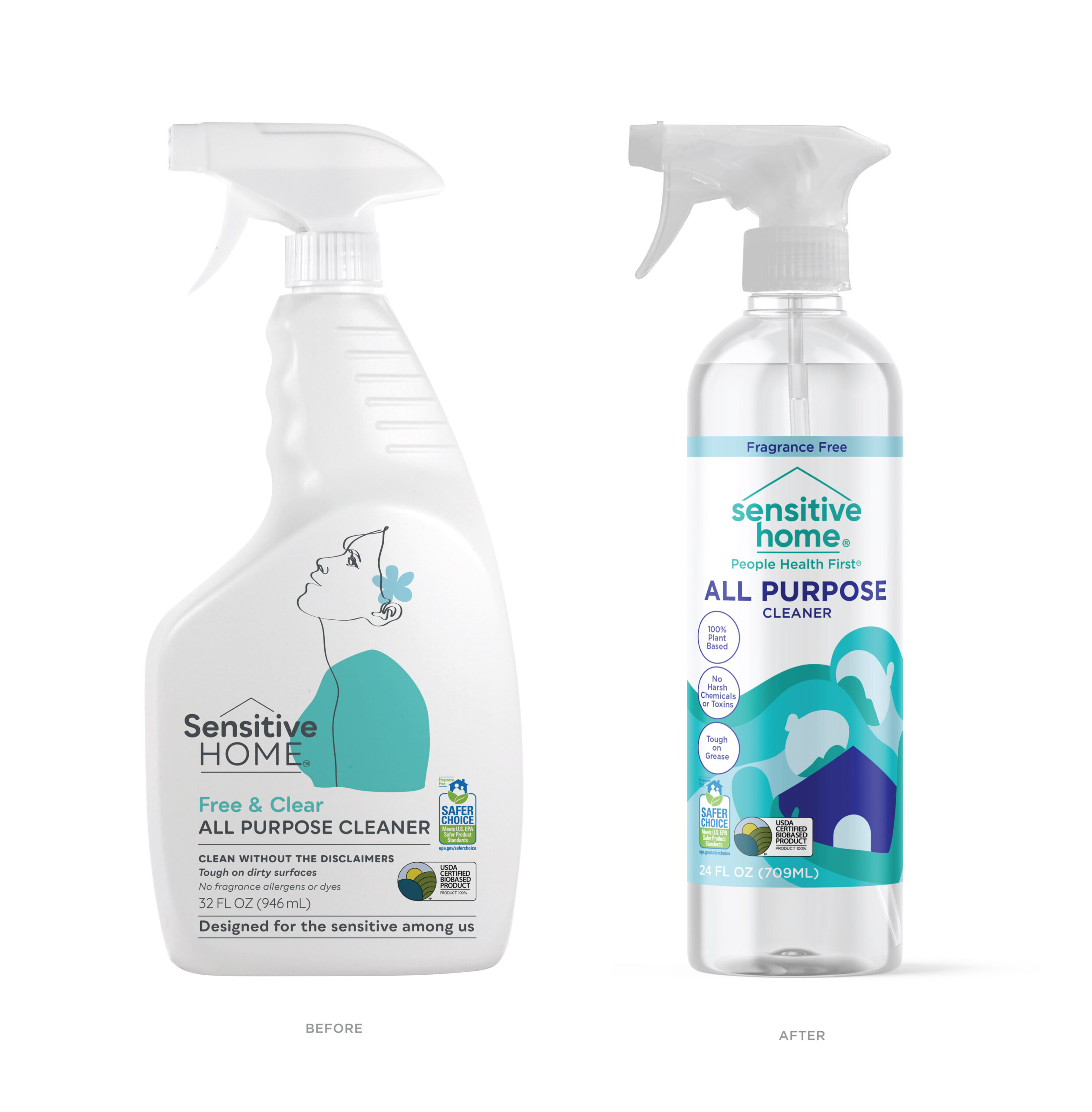 Sensitive Home敏感家居家用清潔劑洗衣液洗碗液logo設(shè)計包裝設(shè)計，兩個長發(fā)女人擁抱房子插畫