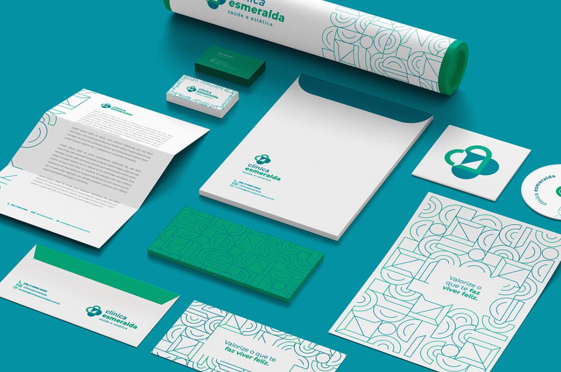 Esmeralda 保健診所醫院logo設計vi設計，醫療十字、膠囊與愛心元素