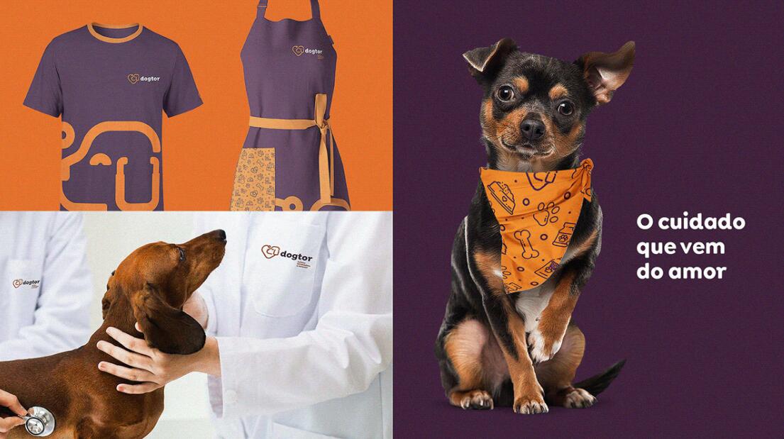 Dogtor 寵物醫(yī)院獸醫(yī)診所logo設(shè)計vi設(shè)計，愛心+醫(yī)生+狗