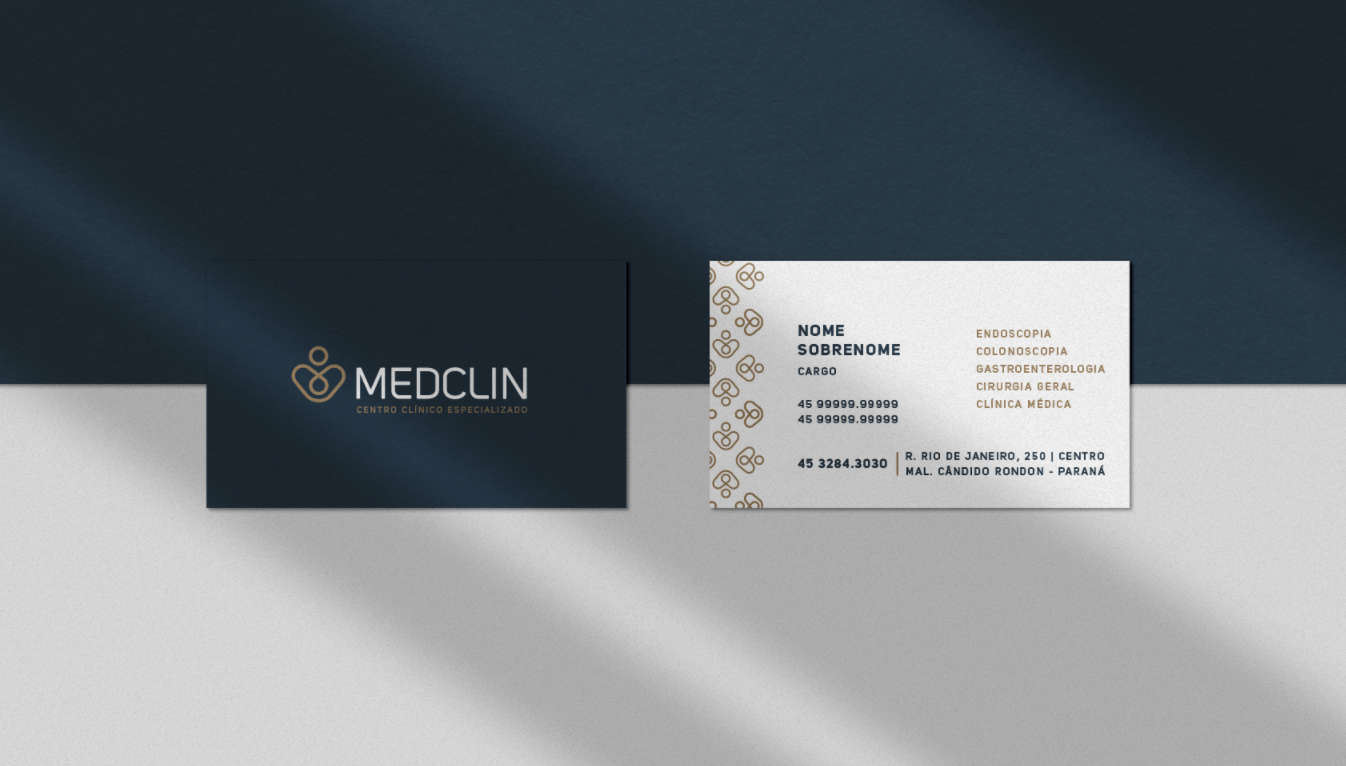 Medclin 高端醫療體檢醫院logo設計vi設計，藍金尊貴體驗氛圍