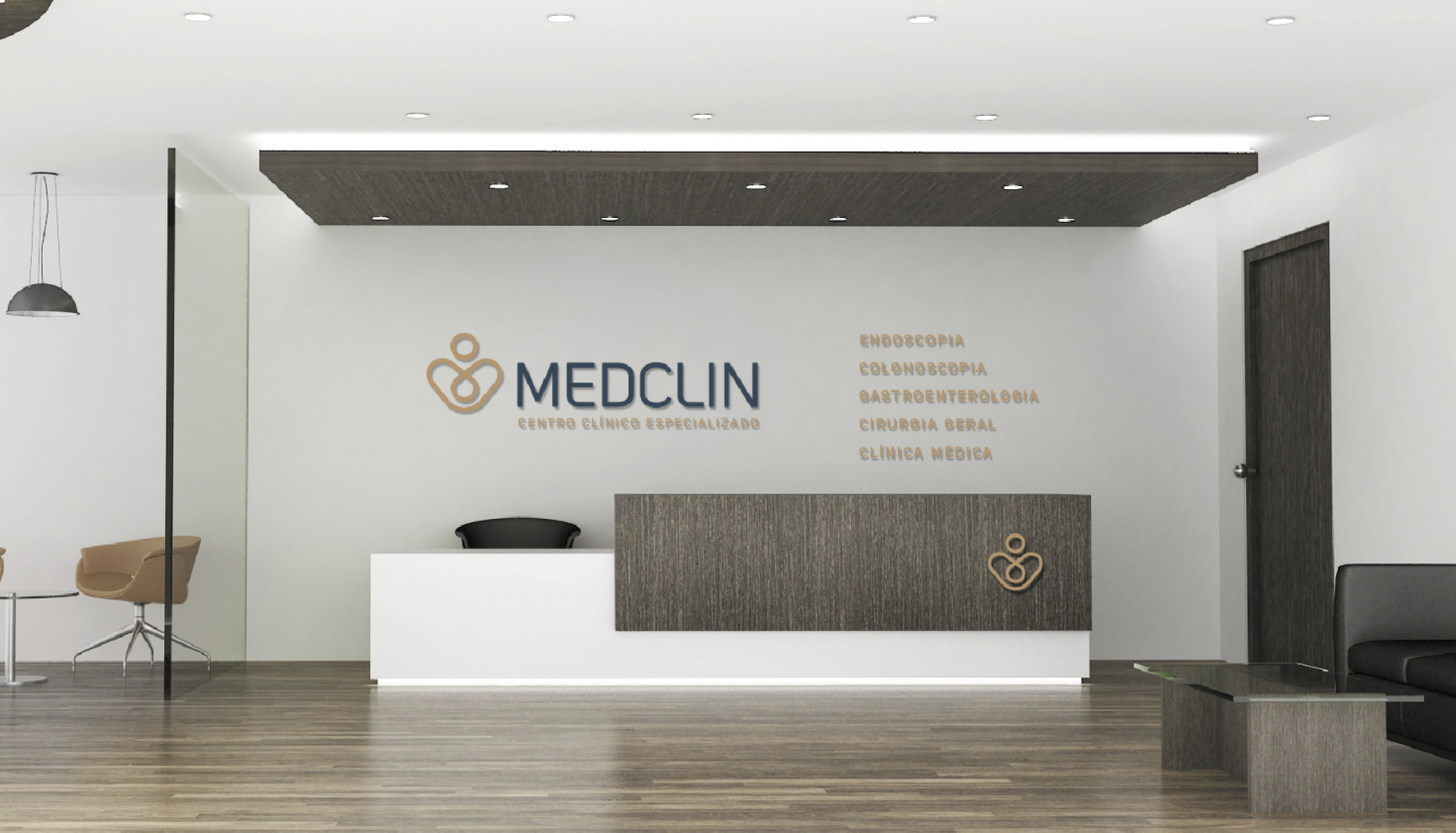 Medclin 高端醫療體檢醫院logo設計vi設計，藍金尊貴體驗氛圍