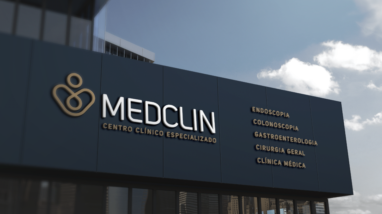 Medclin 高端醫療體檢醫院logo設計vi設計，藍金尊貴體驗氛圍