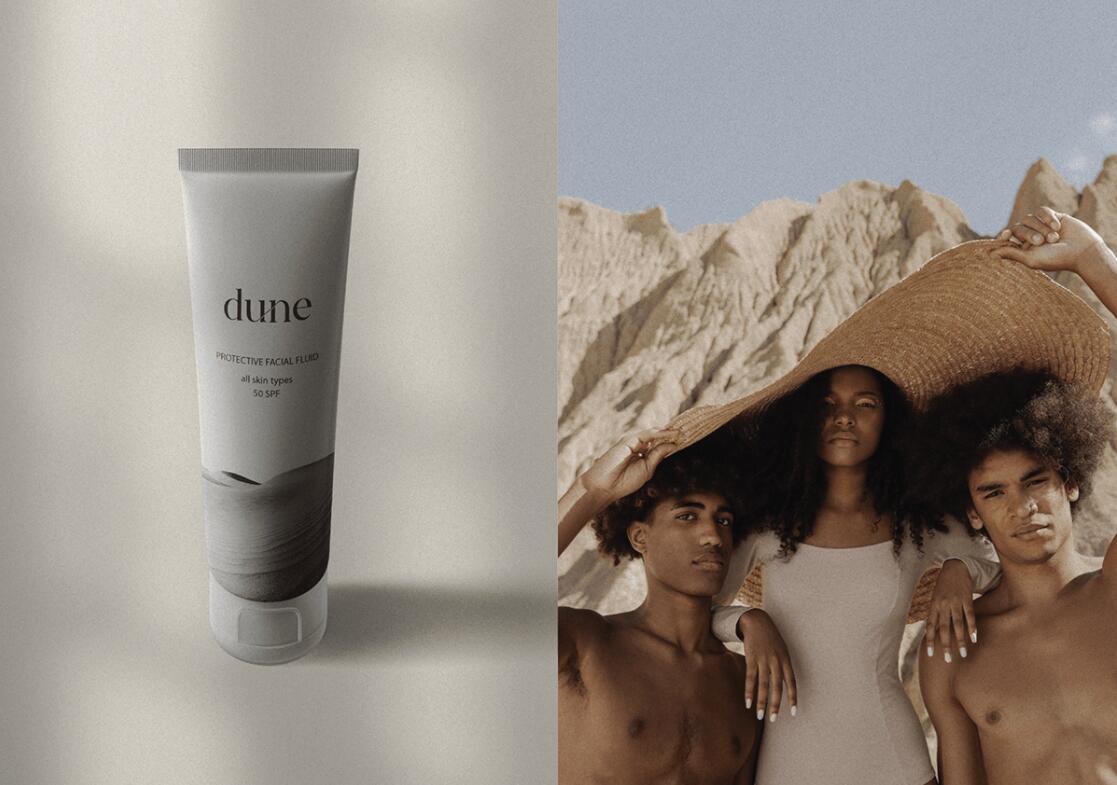 DUNE 防曬霜護膚品化妝品包裝設計“沙漠黑白照片”