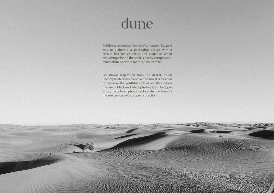 DUNE 防曬霜護膚品包裝設計“沙漠黑白照片”