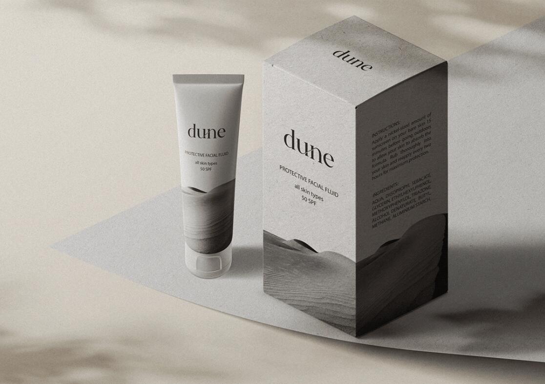 DUNE 防曬霜護膚品化妝品包裝設計“沙漠黑白照片”