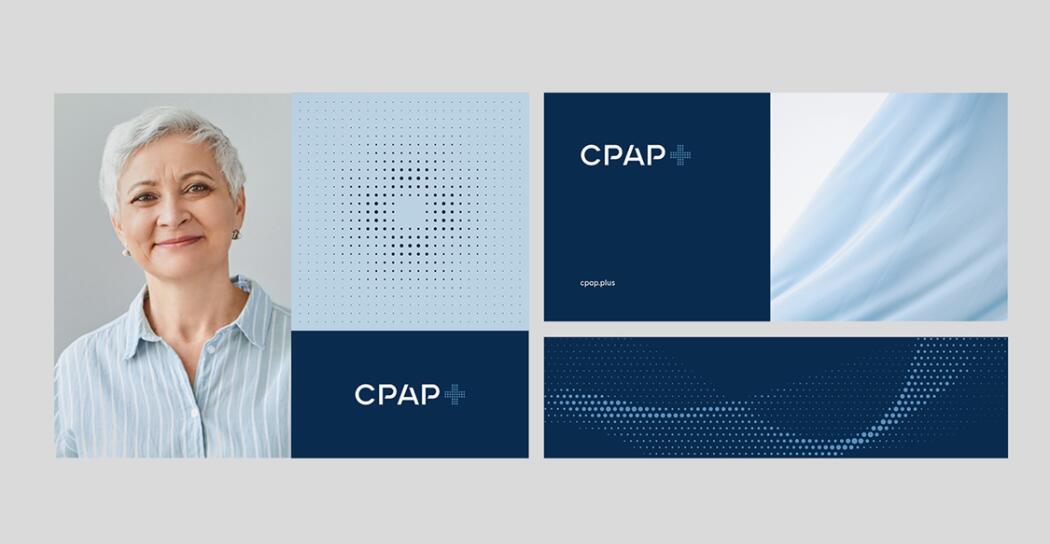 CPAP+睡眠呼吸暫停通氣治療醫療設備品牌logo設計視覺形象vi設計“圓點氣流”圖案