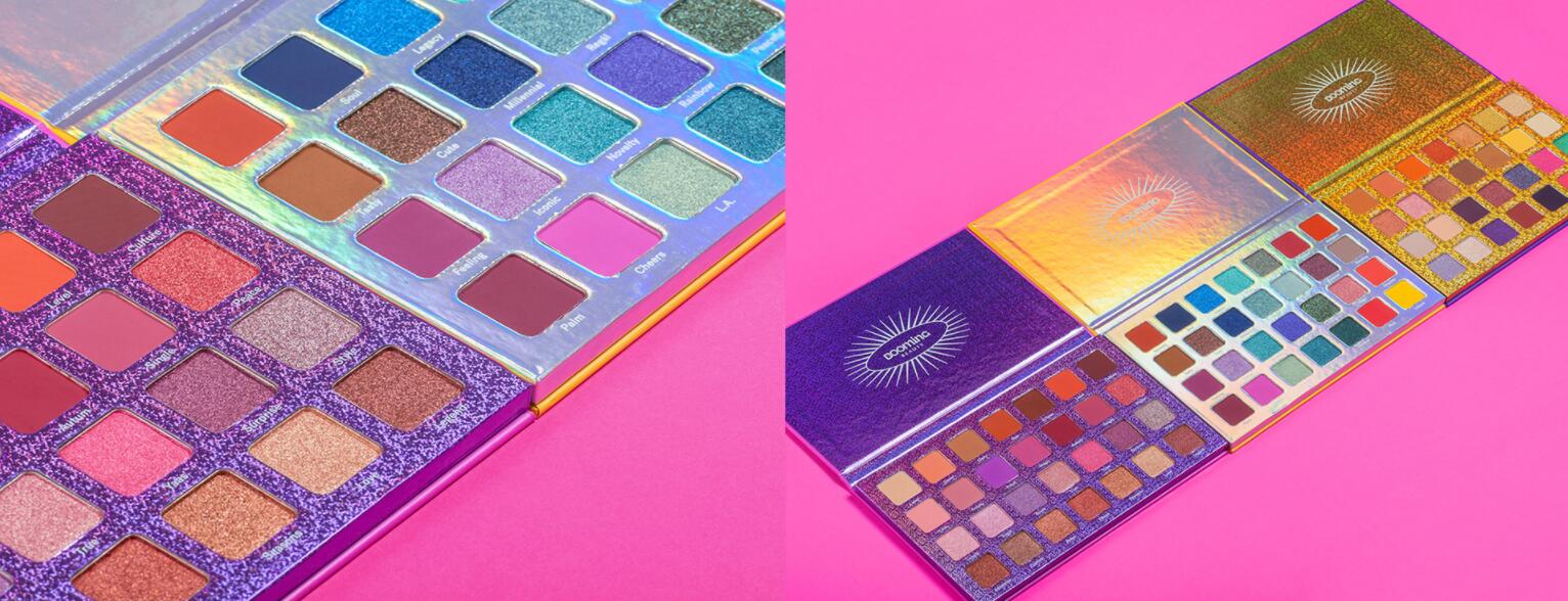 BOOMING 彩妝化妝品包裝設計，“粉金漸變色”金屬箔和閃光裝飾設計